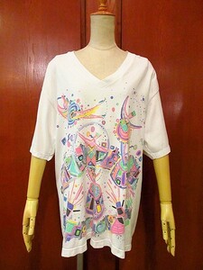 ビンテージ90's●Gilda MarxアートプリントVネックTシャツ●200618s3-m-tsh-ot ギルダマルクス半袖トップス古着