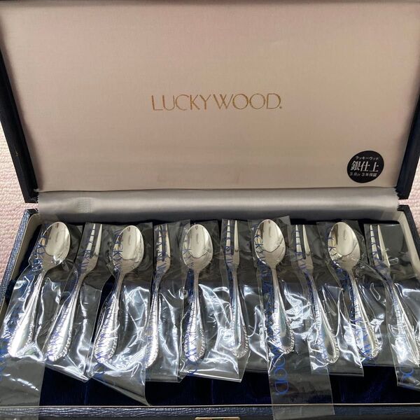未使用 LUCKY WOODラッキーウッド 銀仕上げ スプーン 5本フォーク5本