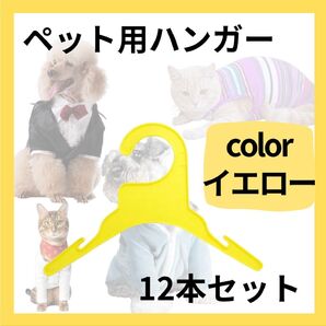 ペット用ハンガー シンプル イエロー 12本セット プラスチック 小型犬 猫用 ベビー用 軽量 収納 ディスプレイ 統一感 保管