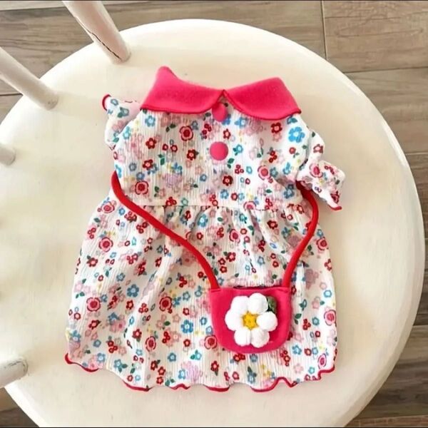【新品】ペット服 花柄プリントワンピース 軽量 夏 ピンク&ブルーフローラルデザイン エレガントなフリル裾 可愛いドレス