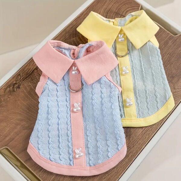 【新品】ペット服 うさぎボタン Tシャツ 春夏 タンクトップ ノースリーブ ベスト 通気性 柔らかい かわいい 家着 お散歩