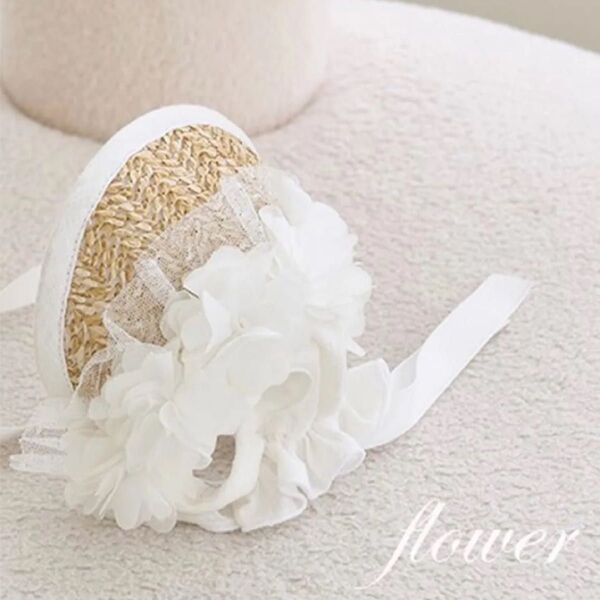 【新品】ペット お花リボンレースの麦わら帽子 可愛い帽子 ホワイトレース ペットサンバイザー お洒落アイテム アジャスター付き