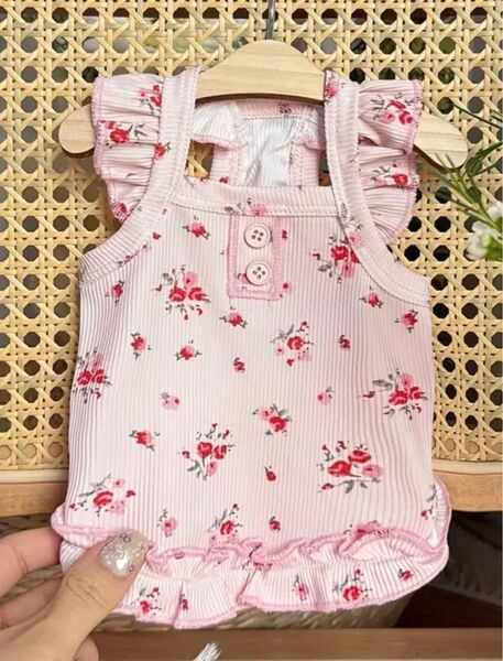 【新品】ペット夏のフローラルプリントアイスチュートゥードレス かわいいフリル裾 伸縮性・通気性○快適なペットウェア