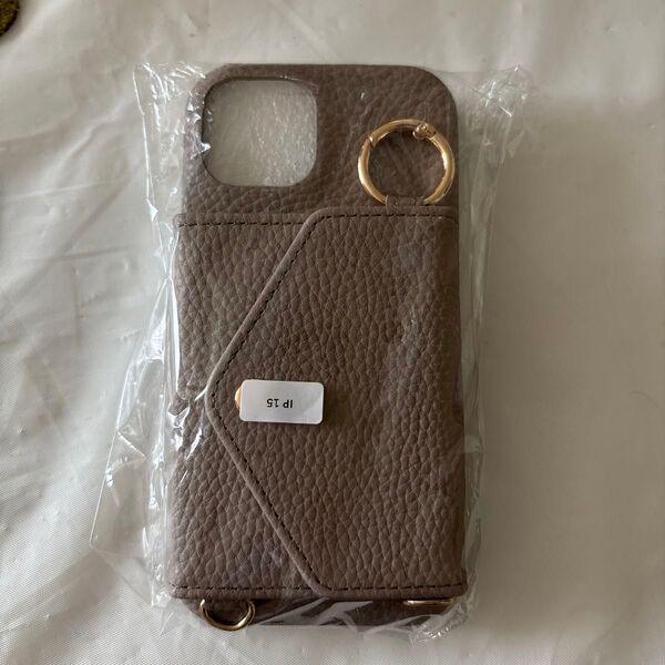 iPhone15 スマホケース カードケース ショルダー キーホルダー付き ブラウン