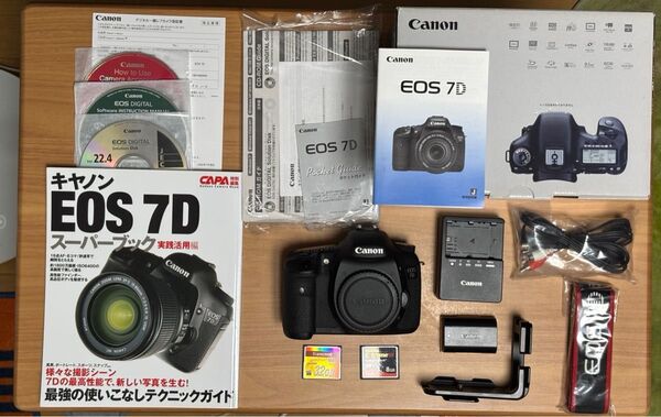 キヤノン EOS 7D ボディー 付属品完備 アルカスイス互換L字マウント、CFカード2枚、スーパーブックセット