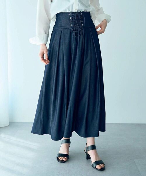 YECCA VECCA イェッカ ヴェッカ 2wayレースアップフレアスカート インディゴ