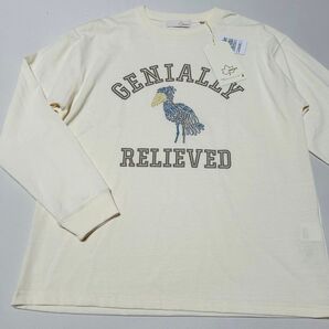 新品 LOGOS ロゴス メンズ 長袖 ロングTシャツ クリーム 白 M ハシビロコウ ロゴ 刺繍