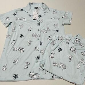 新品 Disney 101匹わんちゃん 前開き パジャマ Mサイズ 水色 半袖 七分丈