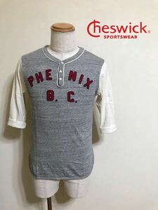 cheswick チェスウィック 東洋エンタープライズ ヘンリーネック 七分袖 Tシャツ サイズS グレー チェーンステッチ トップス