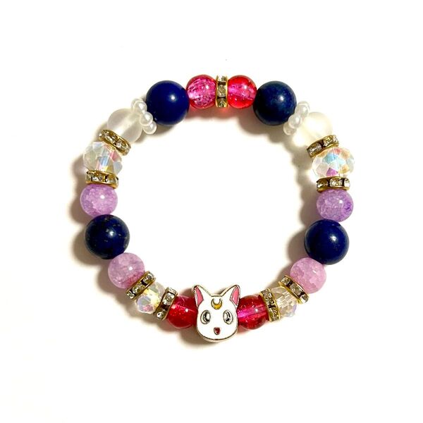 ラピスラズリ 天然石 セーラームーン 猫 アルテミス ルナ パワーストーン ブレスレット ビーズ アクセサリー キャラクター