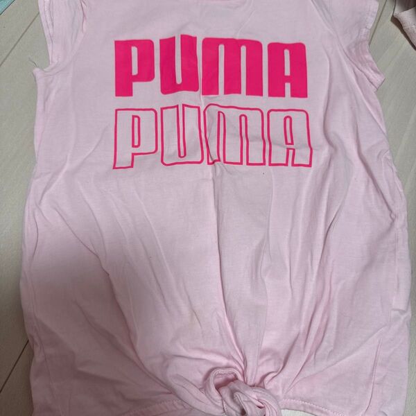 PUMA ピンク ロゴ Tシャツ 前結び 110cm位 カットソー 半袖Tシャツ