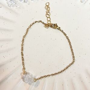 ゴールドチェーン そろばん アクリルビーズ ボール ブレスレット 薄いブルー ハンドメイド