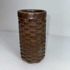 備前焼 花瓶 小物入れ かご模様