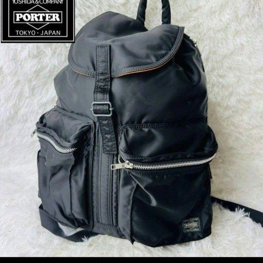 【美品】PORTER ポーター タンカー リュック ファスナーポケット 黒