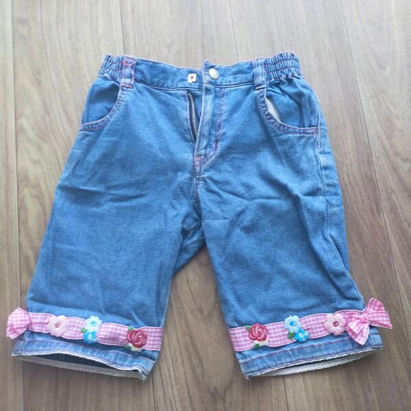 女の子 デニムハーフパンツ リボン付き