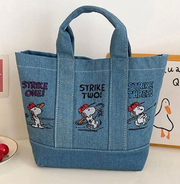【新品未使用】スヌーピー 刺繍デニムトートバッグ(野球柄)③