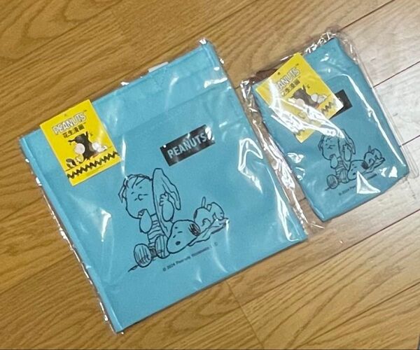 【新品未使用】スヌーピー ポケット付保冷温バッグ+ ポケット付きペットボトルホルダー(ブルー)①