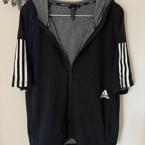 アディダス 半袖 フルジップパーカ M adidas 黒