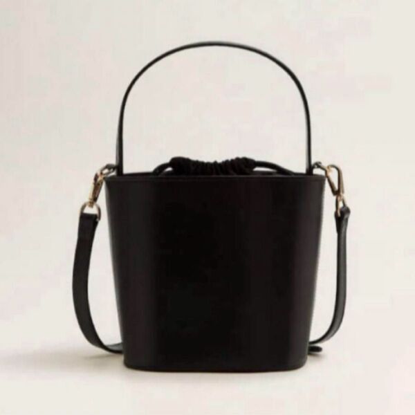 Mango Leather bucket bag 本革バケットバッグ ハンドバッグ ブラック 2WAY レザー ショルダーバッグ