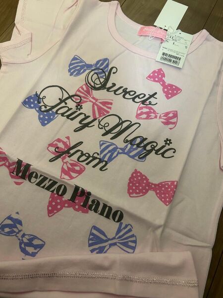 新品タグ付き 未着用 Mezzo piano junior メゾピアノジュニア 半袖Tシャツ 150cm ピンク リボン 綿100