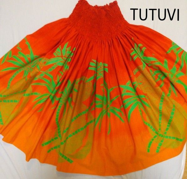 【最終価格】TUTUVI 赤系 イプ柄 パウスカート フラダンスマウナロア