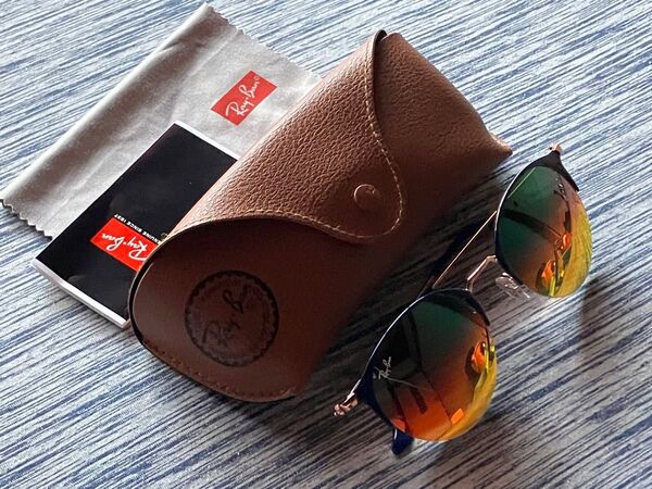 15 美品 レイバン 純正 サングラス RB3578 専用ケース クロス付 オレンジミラーレンズ メタルフレーム Ray Ban