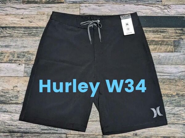 W34 Hurley サーフパンツ XL~XXL/2XL相当 ハーレー アメリカ西海岸 水着/海パン/ボードショーツ 黒/ブラック