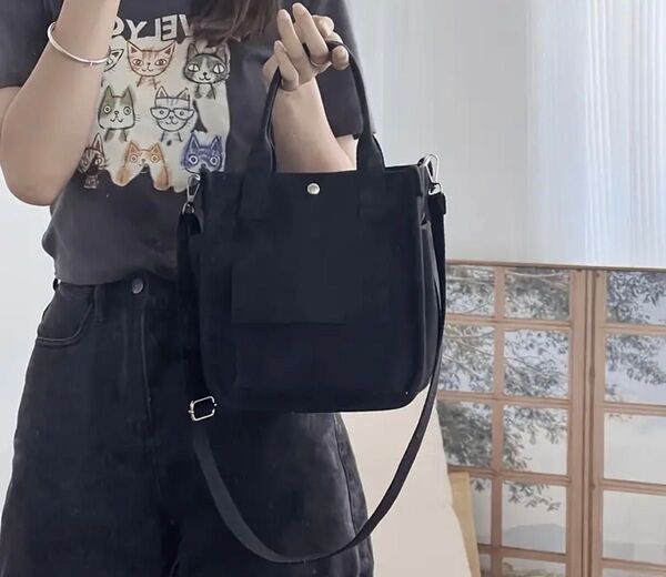 トートバッグ ショルダーバッグ ブラック レディース 斜め掛け 2way 帆布