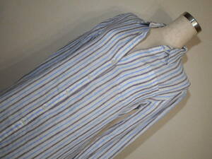L079# theory * flax linen* white * light blue navy blue stripe * long height shirt #S