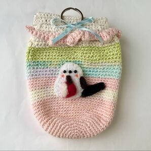 シマエナガ バネ口ポーチ ハンドメイド