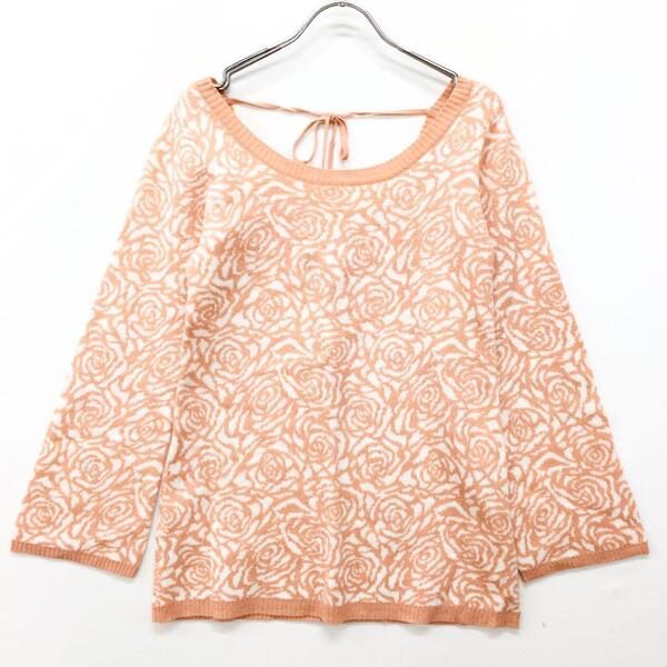 CECIL McBEE セシルマクビー ローズ柄バックオープンニットトップス