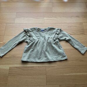 トップス 長袖 トレーナー 110サイズ 女の子 フリル カーキ