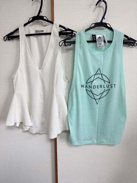 ADIDAS ジャージタンクトップヨガウェア & ZARA Vネックノースリーブ 2枚セット