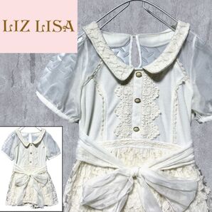 美品★LIZ LISA リボン付き レース ブラウス 半袖トップス フリル