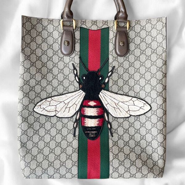 美品 グッチ GGスプリーム ビー アニマリエ トートバッグ 蜂 刺繍 ガーデン GUCCI