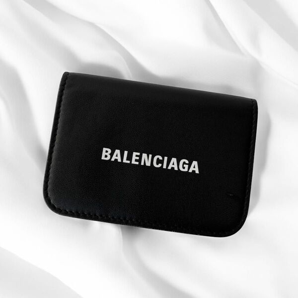 美品 バレンシアガ キャッシュ ミニウォレット ブラック 三つ折り財布 レザー BALENCIAGA