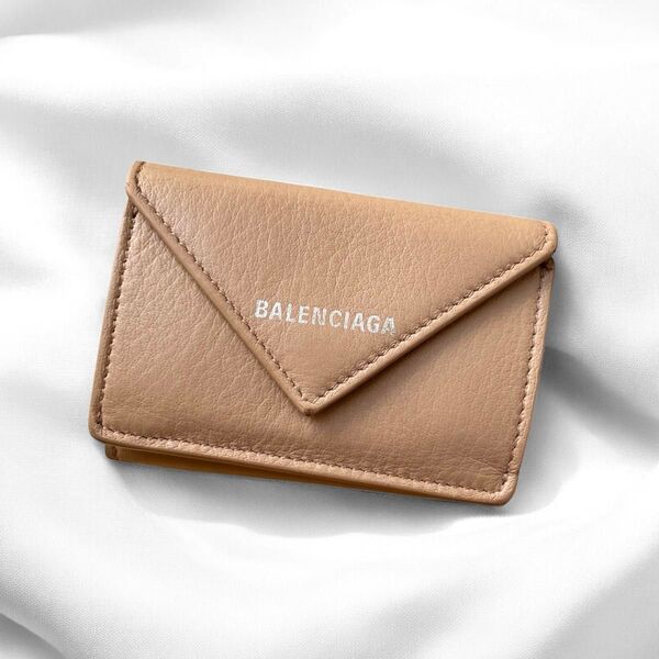 美品 バレンシアガ ペーパー ミニウォレット 三つ折り財布 ベージュ BALENCIAGA
