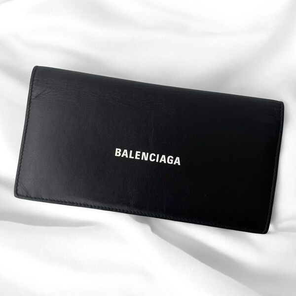 美品 バレンシアガ ロングウォレット 長財布 ブラック レザー 二つ折り財布 BALENCIAGA