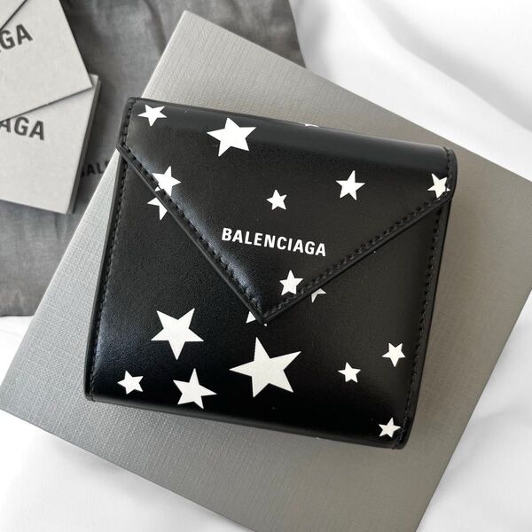美品 バレンシアガ ペーパー コンパクトウォレット ブラック 二つ折り財布 BALENCIAGA