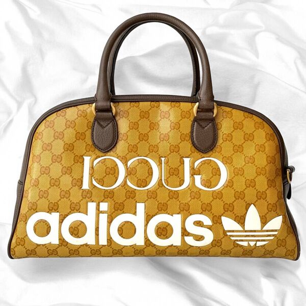 美品 グッチ アディダス ミディアム ボストンバッグ ショルダーバッグ GG GUCCI adidas