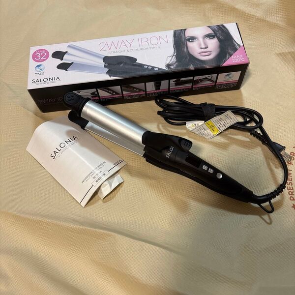 SALONIA 2WAY ストレート&カールヘアアイロン 32mm(シルバーブラック) サロニア