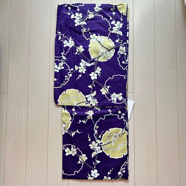 新品☆高級変り織浴衣 紫地 梅 雪輪柄
