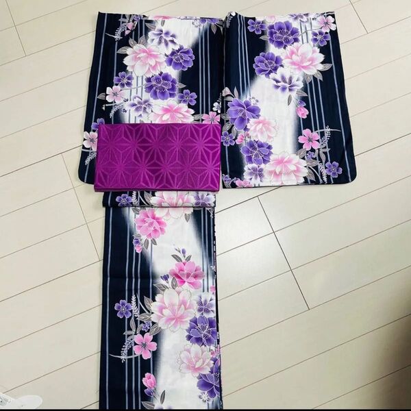 新品 高級変り織浴衣 大人シックな花柄