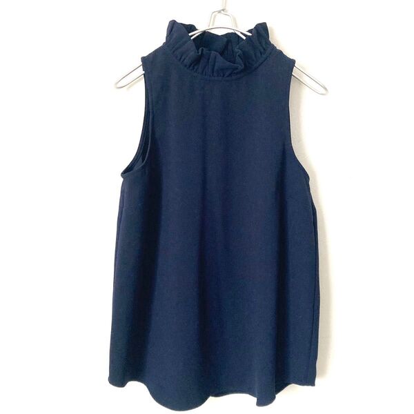 【極美品】JCrew ネイビー フリルネック ノースリーブ トップス XS タンクトップ カットソー トップス 紺