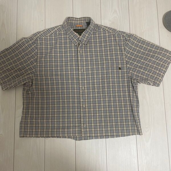 Timberland 半袖短丈シャツ チェック柄 ベージュ系