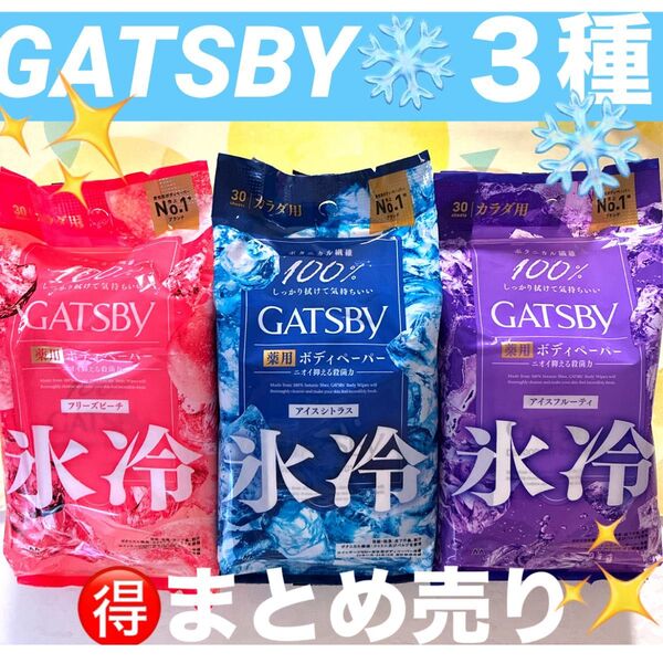 GATSBY氷冷★アイスデオドラントボディペーパー30枚×3種!夏の必需品・エチケットシート・速攻でクールダウン・まとめ売り