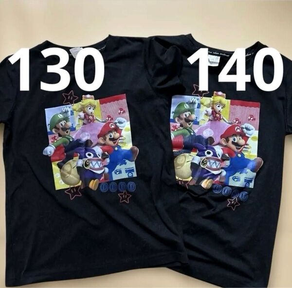 Tシャツ 半袖 130、140黒 子供服 スーパーマリオ 2枚セット