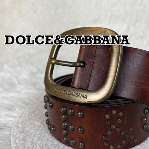 DOLCE&GABBANA ベルト レザー ダークブラウン スタッズ
