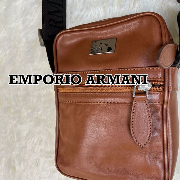EMPORIO ARMANI ショルダーバッグ イタリア製 レザー プレートロゴ