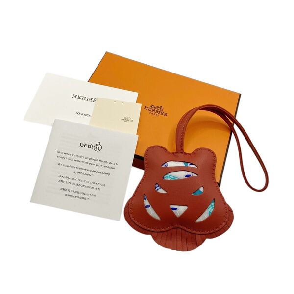 【未使用】エルメス HERMES プティアッシュ タイガー トラ Petit H レザー キーホルダー バッグチャーム ブラウン